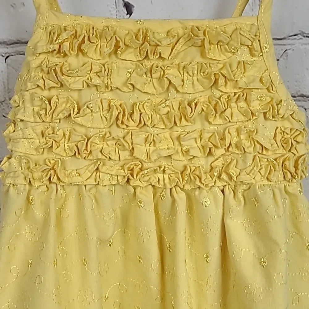 Penelope Mack Sunny Yellow Embroidered Sundress Smocked Ruffle Sleeveless Dress